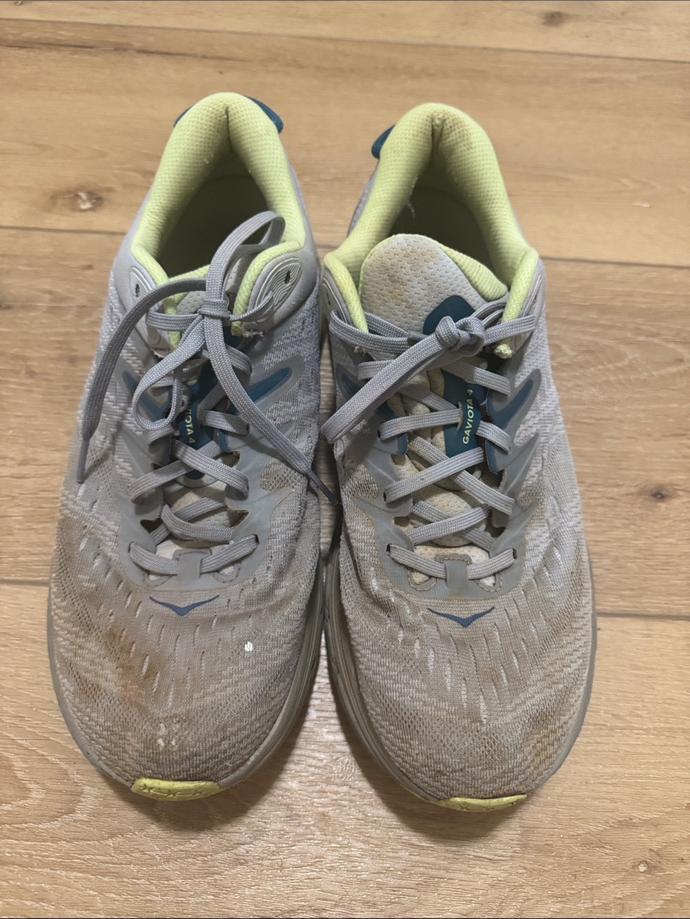Hoka Running Shoes in Light Gray with Lime Accents - Picture 3 of 9